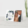 Navy Blue and Silver Elegant Floral Wedding Photo Thank You Card