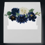 Navy Blue and Silver Elegant Ivory Floral Wedding Envelope<br><div class="desc">Design features an elegant watercolor floral wreath arrangement decorated with peonies, roses, eucalyptus greenery and more in shades of navy blue, green and ivory inside. Design also features a default set exterior color in a silver or light gray shade. You can change the exterior color to that of your choice...</div>