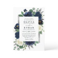 Navy Blue and Silver Elegant Ivory Floral Wedding Invitation | Zazzle
