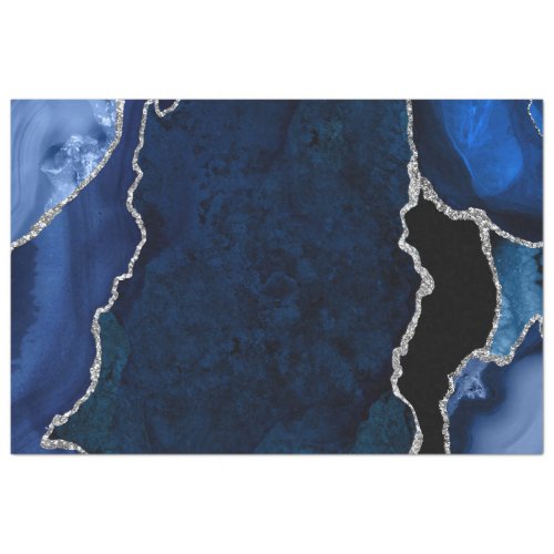 Navy Blue and Silver Faux Glitter Agate Tissue Paper