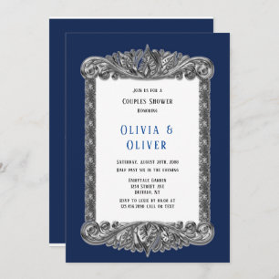 Navy Blue and Silver Frame Royal Couples Shower Invitation