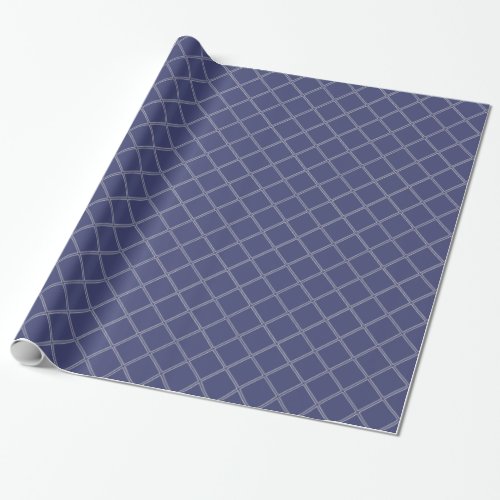 Navy Blue and Silver Geometric Diamond Pattern Wrapping Paper