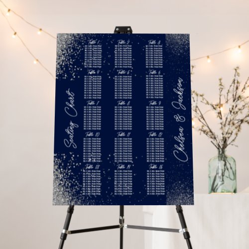 Navy Blue and Silver Glitter _ 15 Seating Chart Foam Board