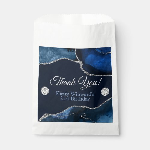 Navy Blue and Silver Glitter Agate Birthday Party Favor Bag