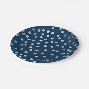 Navy Blue And Silver Glitter City Dots Paper Plates by HoundandPartridge at Zazzle