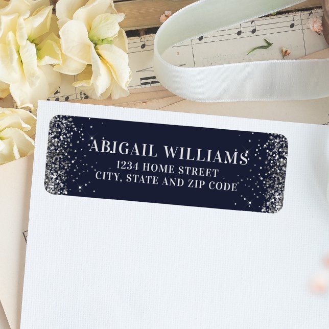 Navy Blue and Silver Glitter Return Address Label (Creator Uploaded)