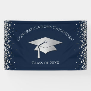 Navy Blue and Silver Graduation Banner