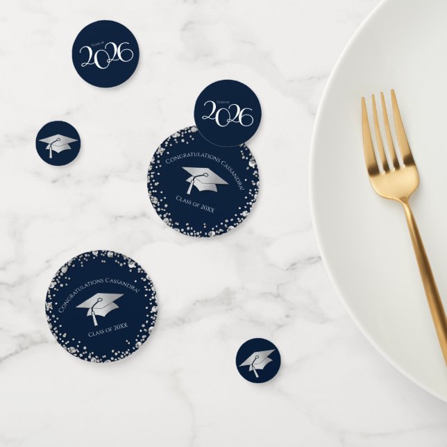 Navy Blue and Silver Graduation Confetti (Group)