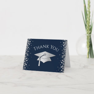 Navy Blue and Silver Graduation Letterpress Thank You Card