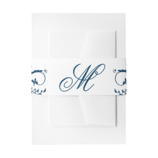 Navy Blue and Silver Gray Flourish Response Card Invitation Belly Band
