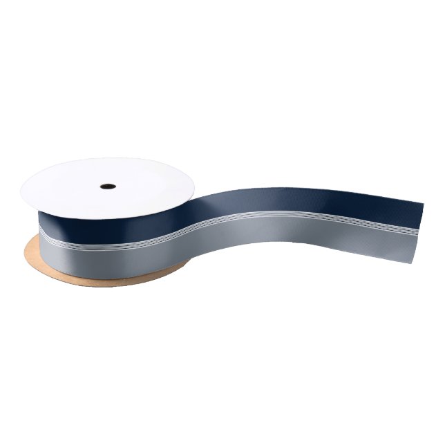 Navy Blue and Silver Gray Stripes Satin Ribbon (Spool)