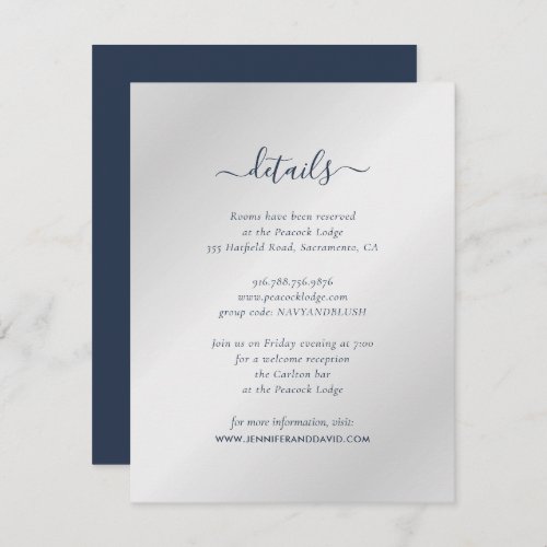 Navy Blue and Silver Guest Information Cards