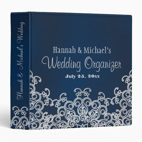 Navy Blue and Silver Indian Style Wedding Planner 3 Ring Binder