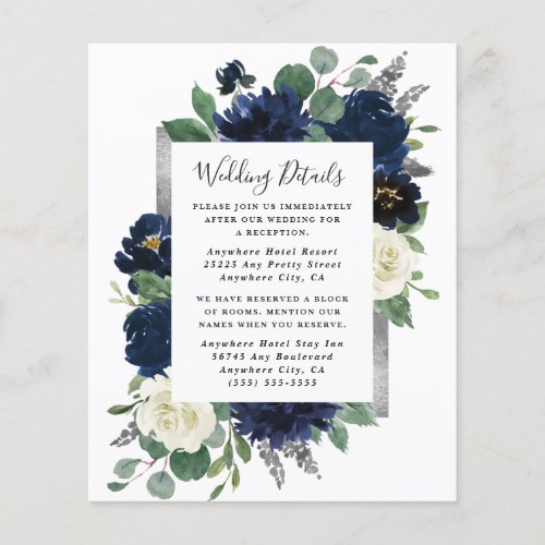 Navy Blue and Silver Ivory Wedding Enclosure Card