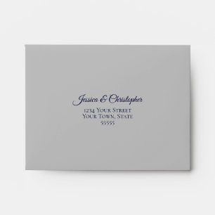 Navy Blue and Silver Lace Inside Gray Wedding RSVP Envelope