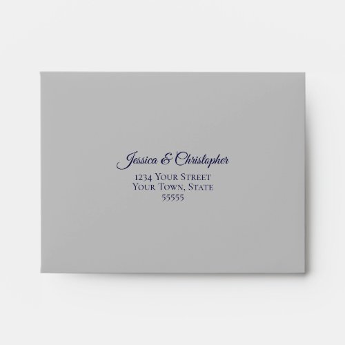Navy Blue and Silver Lace Inside Gray Wedding RSVP Envelope