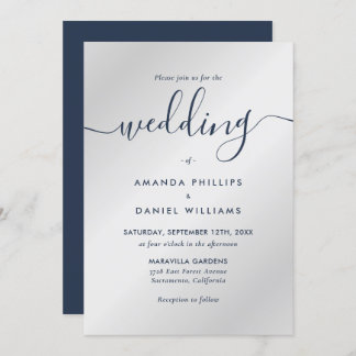 Navy Blue and Silver Modern Wedding Invitation