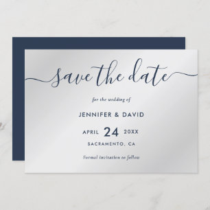 Navy Blue and Silver Modern Wedding Save The Date