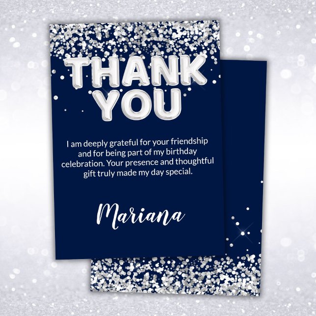 Navy Blue and Silver Party Thank You Card (Creator Uploaded)
