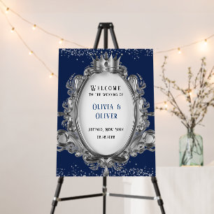 Navy Blue and Silver Royal Wedding Welcome Sign