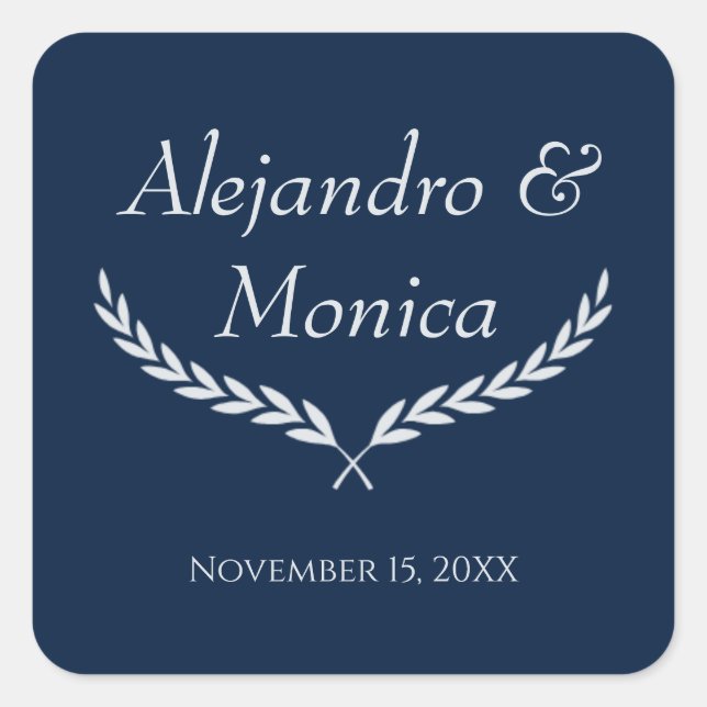 Navy Blue and Silver Square Wedding Envelope Seal (Front)