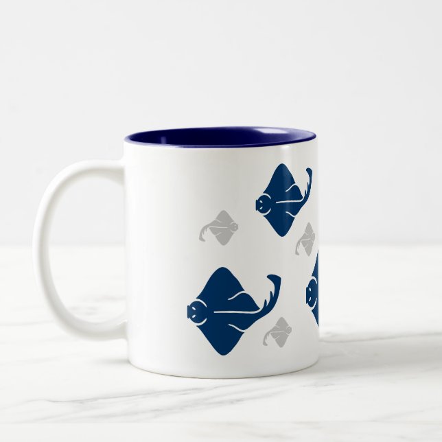 Navy Blue and Silver Stingray Fish Two-Tone Coffee Mug (Left)