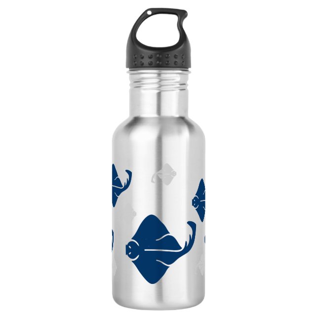 Navy Blue and Silver Stingray Fish Water Bottle (Front)