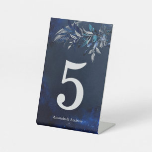  Navy Blue and Silver Table Number card Pedestal Sign