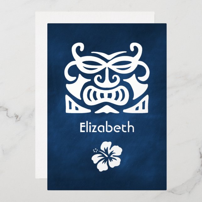 Navy Blue and Silver Tropical Bridal Shower Foil Invitation (Front/Back)