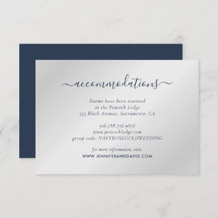 Navy Blue and Silver Wedding Hotel Accommodation Enclosure Card