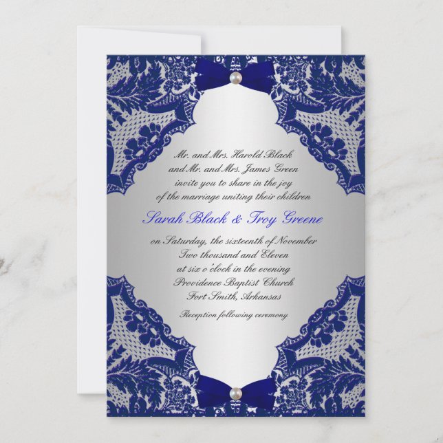 Navy blue and Silver Wedding Invitation (Front)