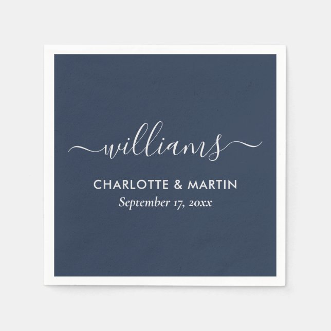 Navy Blue and Silver Wedding Napkins (Front)