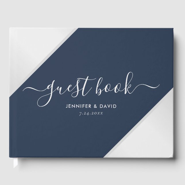 Navy Blue and Silver Wedding Photo Guest Book (Front)