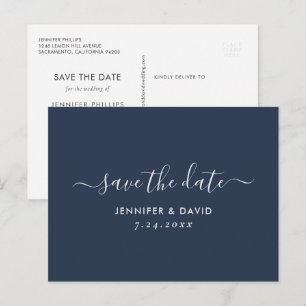 Navy Blue and Silver Wedding Save The Date Announcement Postcard