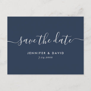Navy Blue and Silver Wedding Save The Date Announcement Postcard
