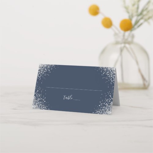 Navy Blue and Silver Wedding Seating Table Number Place Card