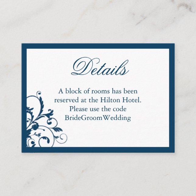 Navy Blue and Silver Wedding Suite Enclosure Card (Front)