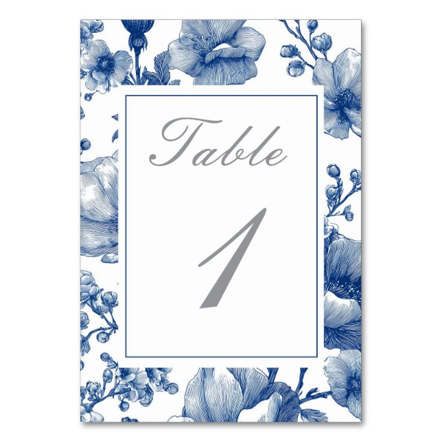 Navy Blue And Silver Wedding  Table Number (Front)