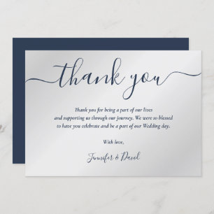 Navy Blue and Silver Wedding Thank You Card
