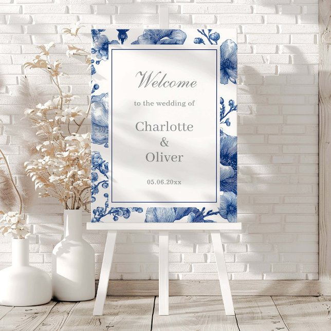 Navy Blue And Silver Wedding Welcome  Foam Board (Creator Uploaded)