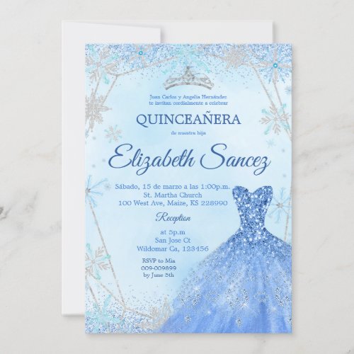 Navy Blue and Silver Winter Quinceanera Invitation
