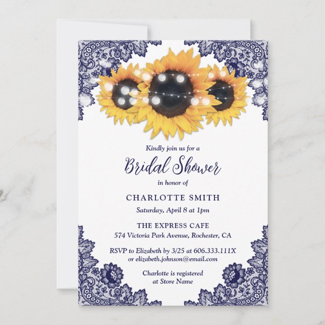 Navy Blue and Sunflower Bridal Invitation (Front)