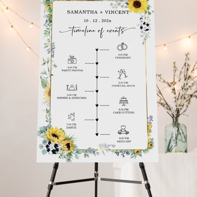 Navy Blue and Sunflower Elegant Timeline Sign Temp (In Situ (Stand))