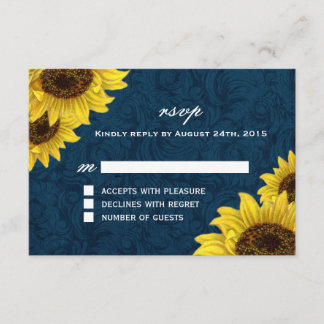 Navy Blue and Sunflower RSVP Cards