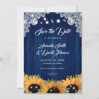 Navy Blue and Sunflower Save The Date Cards