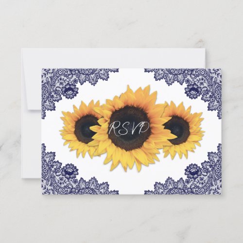 Navy Blue and Sunflower Wedding RSVP Card