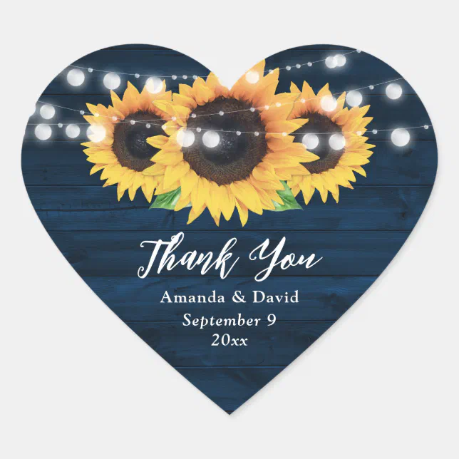 Navy Blue and Sunflower Wedding Thank You Stickers | Zazzle