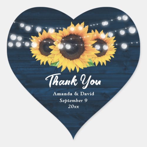 Navy Blue and Sunflower Wedding Thank You Stickers