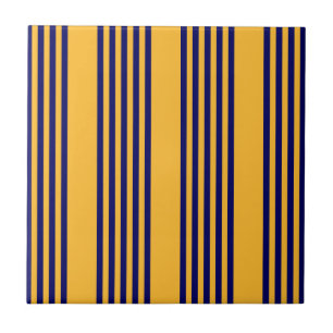 Navy blue and sunny yellow five stripes pattern ceramic tile