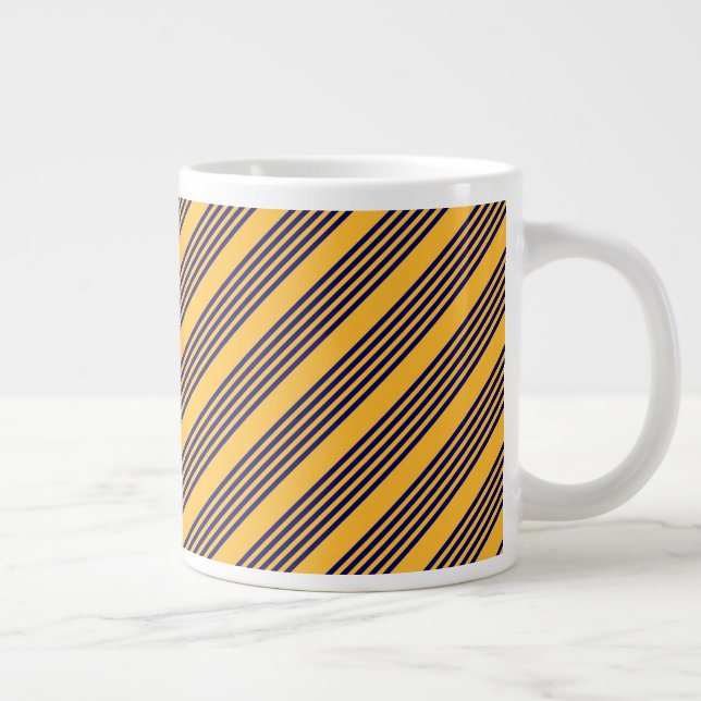 Navy blue and sunny yellow five stripes pattern giant coffee mug (Right)